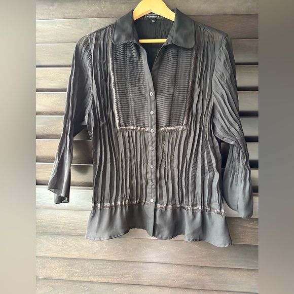 💥SALE💥 Elementz Women’s Black XL Sheer Button Pleated Blouse Witchy Academia - Picture 1 of 7